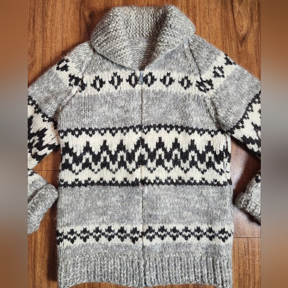 Vintage Wool Zippered Sweater Cardigan, Handmade Cowichan Style Sweater Large - Picture 4 of 12